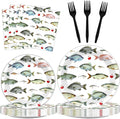 96Pcs Gone Fishing Party Plates and Napkins Fishing Themed Birthday Party Supplies for Little Fisherman Paper Dessert Plates Gone Fishing Tableware for 24 Guests for Ofishally One Party Decorations