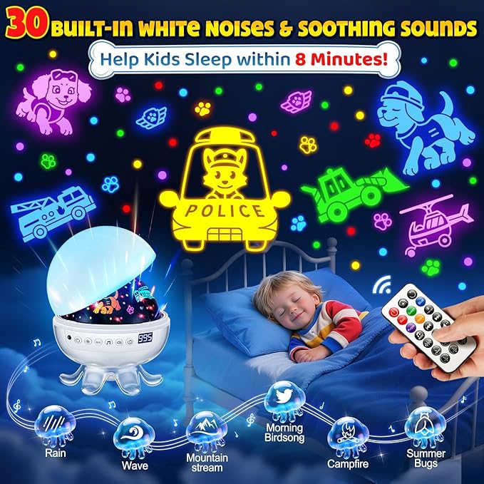 Kids Toys Puppy Projector│30 Soothing Sounds+4 Slides Sound Machine Baby Night Light Projector│93 Projections+31 Colors Puppy Toys for Boys Age 3-5│Girl Toys Toddler Toys│Story Projector Sound Machine