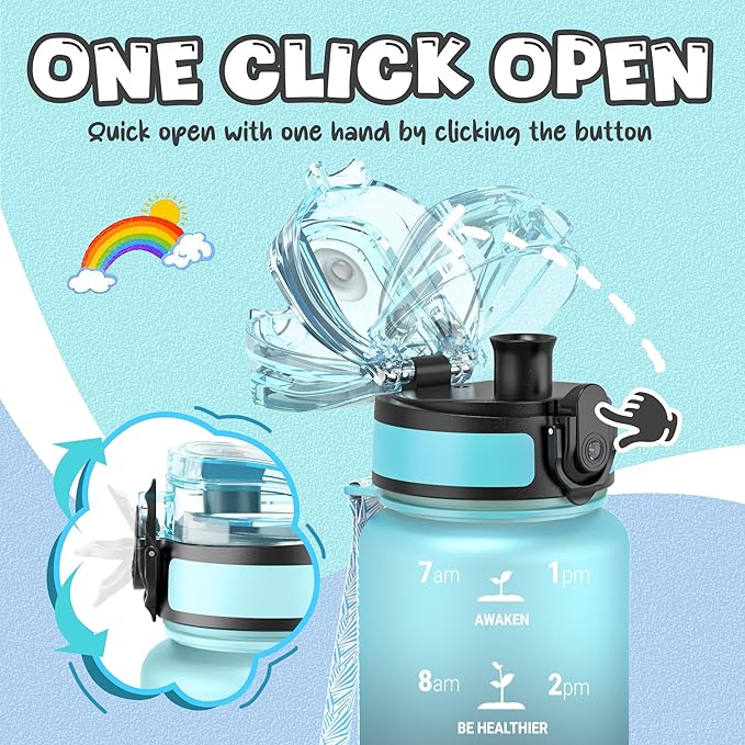 OLDLEY Kids Water Bottle for School, 17 oz (2 lids) BPA-Free Reusable Leak-proof Durable Tritan Plastic Water Bottles with Straw & Chug Lids, Anti-dust Spout Cover (Bluenavy)