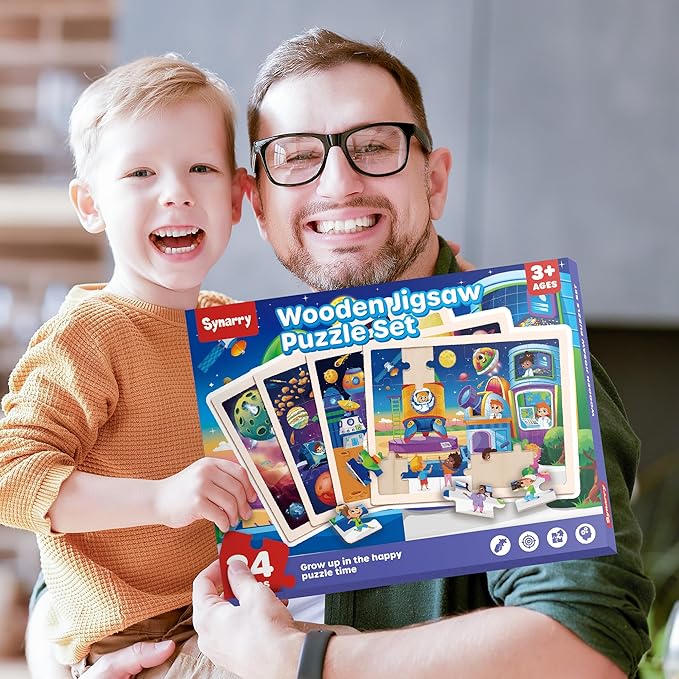 SYNARRY Large Space Planets Solar System Wooden Puzzles for Kids Gift Box(12.2 * 9.4 in), Puzzles for Toddlers 3-5, Wood Jigsaw Puzzles for Kids Ages 4-6, Easter Basket Stuffers Gifts for Kids