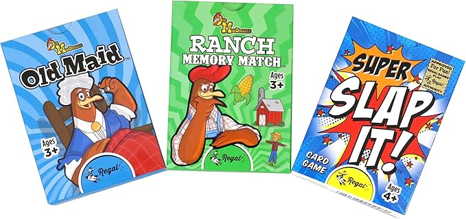 Regal Games Farm Match, Slap It, Old Maid Card Games for Kids Ages 4 5 6 7 8+ | Family Fun Playing Card Set (160 Game Cards, 3 Pack)
