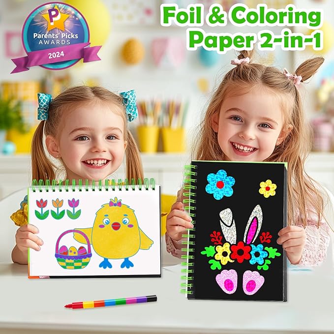 FUNNYB&G Foil Art Crafts for Kids Ages 4-8: Easter Basket Stuffers Essentials for Kids 2026, Easter Gifts for Kids, Crafts Supplies,Party Favors,Creative Toys for Kids 4 5 6 7 8 Years Old(Easter)