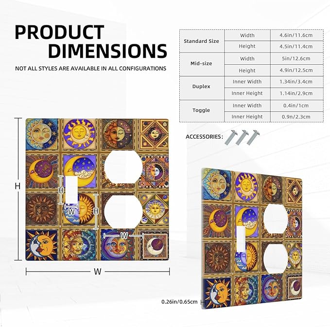 Mexican Talavera Tiles Star Pattern Celestials Theme Print Wallplates 1 Toggle 1 Duplex Switch Plate Electrical GFCI Faceplate Decorative Light Switch Covers for Kitchen Home Decor