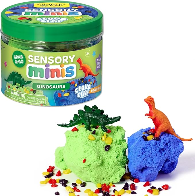 Creativity for Kids Sensory Minis Dinosaur Kit | Cloud Clay Sensory Toy for Toddlers | Squish, Scoop & Discover Dinosaur Figures | Spring Crafts for Travel Activities (Ages 3+)