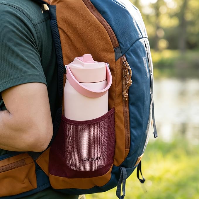 Oldley 24oz Insulated Water Bottle with Straw, Stainless Steel Water Bottle for Sports, Travel, School, BPA-Free Sports Bottles for Adult Kids, Leak-Proof, Pink