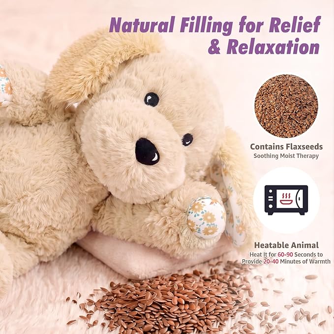 Ditucu Original Golden Retriever Microwavable Weighted Stuffed Animal Heated Dog Plush for Warmth Comfort Period Cramps Pain Plushies Toys Gifts for Kids Adults Light Brown 9 inch
