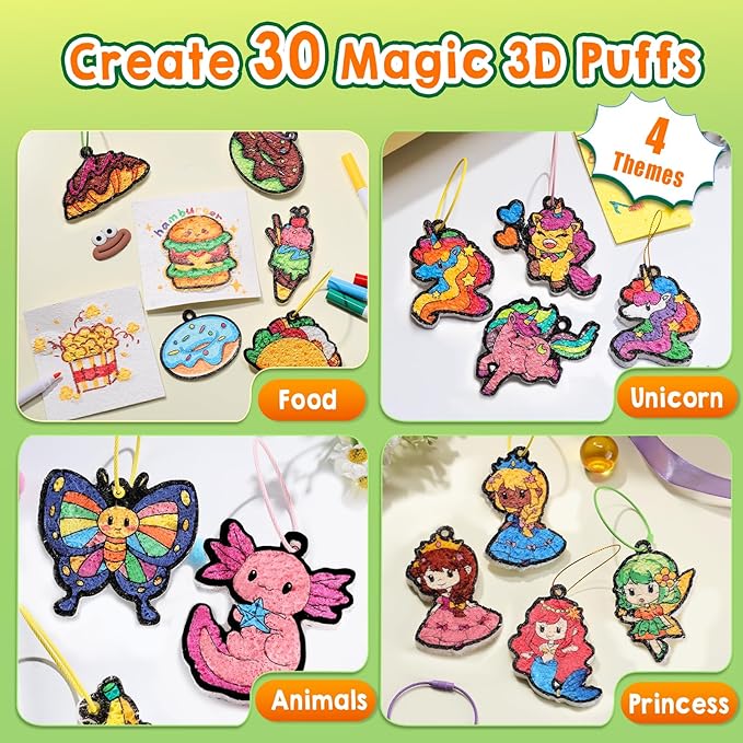 JMMICO 81 PCS 3D Art Paint & Puff Set, Mess-Free Crafts for Kids Ages 4-8-12, Glow-in-the-drak Aqua Puffs, Gifts for Girls Boys, Creative & No Mess Painting Crafts for Kids 4 5 6 7 8 9 10 Year Old