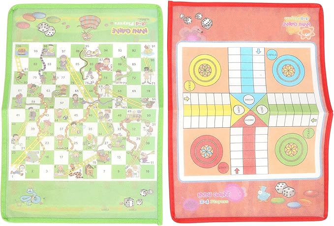 Snake and Ladder Flying Chess Set Portable 2 in 1 Board Game for Kids and Families Non Woven Fabric Colorful 36 x 25cm Includes Storage Bag 16 Pieces Dice