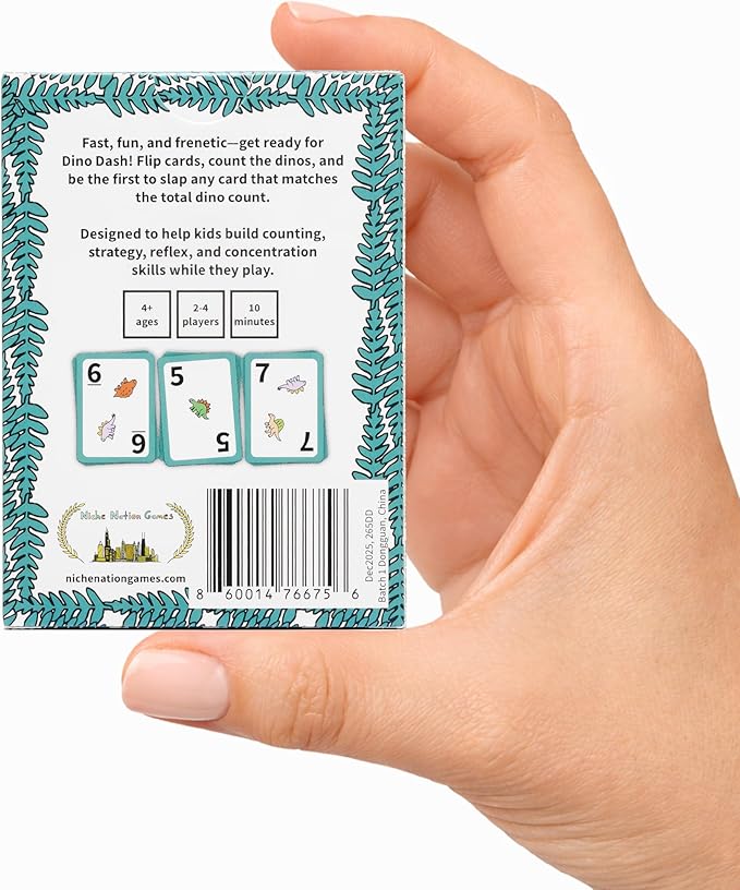 Dino Dash Card Game - Kids Counting Game for Ages 4-6 - Quick-Counting Dino-Slapping Game Fast, Fun, and Frenetic - Smart Card Game for Kids 4-6 & 2-4 Players - Dinosaur Games - Dinosaur Gifts