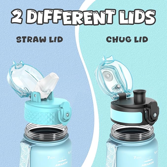 OLDLEY Kids Water Bottle for School, 17 oz (2 lids) BPA-Free Reusable Leak-proof Durable Tritan Plastic Water Bottles with Straw & Chug Lids, Anti-dust Spout Cover (Bluenavy)