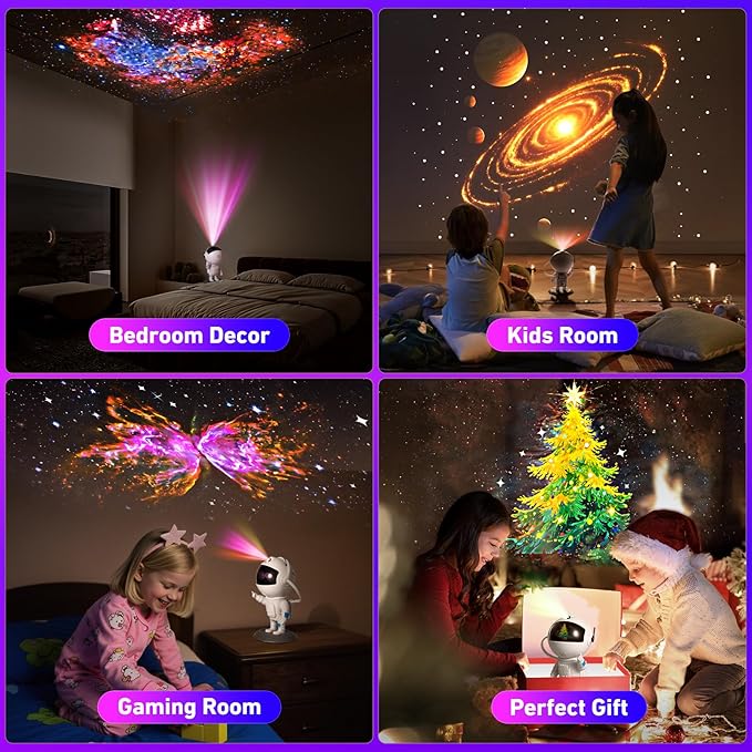 Astronaut Galaxy Projector, Star Projector with 12 Space Films, Galaxy Projector for Bedroom with Timer, Planetarium Projector Night Light Ceiling Nebula for Kids Adults Gift Living Game Room Decor