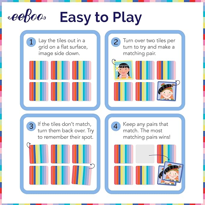 eeBoo: Memory and Matching Game- I Never Forget a Face- 24 Pairs, Develops Recognition, Concentration, Memory & Social Skills, Age 3+