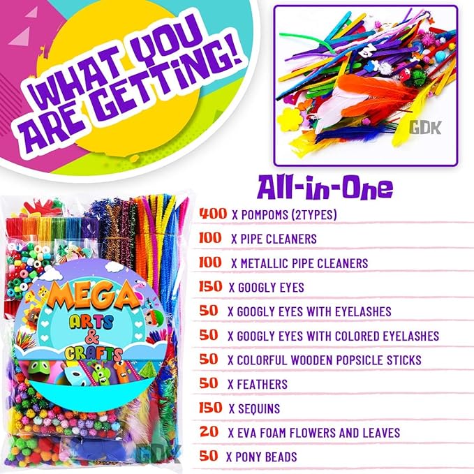 GoodyKing Arts and Crafts Supplies for Kids - 1170Pcs+ Craft Art Supply Kit for Toddlers Kids Craft Supplies & Materials Age 4 5 6 7 8 9 - Christmas D.I.Y. Crafting School Supplies