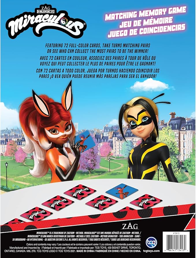 TCG Toys Miraculous Ladybug - Memory Matching Card Game - Featuring 72 Full Color Pieces - Promote and Improve Memory & Sensory Development Skills. Great Birthday Gift for Boys and Girls