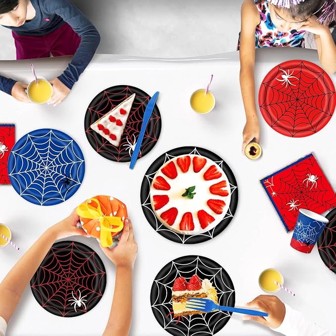 Spider Party Supplies, 20 Plates, 20 Napkins, 1 Tablecover for Birthday Party Tableware Supplies, Spider Theme Birthday Party Decorations