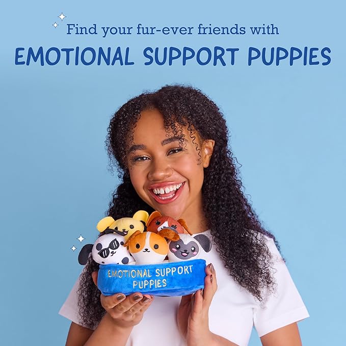 Emotional Support Puppies by Relatable, Cuddly Stuffed Animals and Plushies Set, Small Gifts for Mom, Includes 5 Puppies Plush Toys with Carrying Basket, for Mom