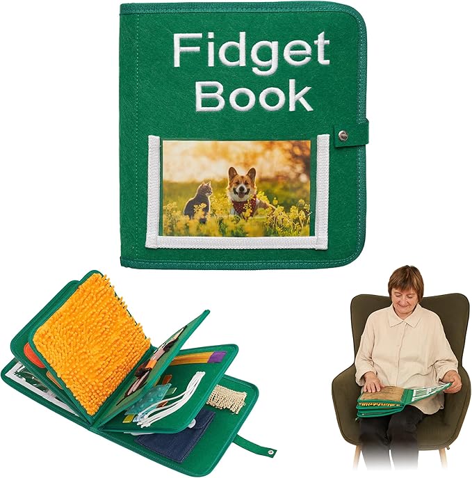 Fidget Book for Elderly | Fidget Blanket for Dementia | Dementia Products for Elderly | Gift, Activities and Fidget Toys for Seniors with Alzheimer’s or Dementia | Fidget Book v2