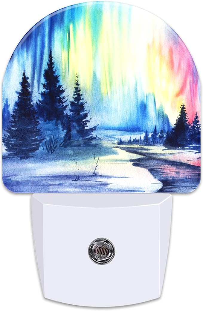 Northern Lights and Forest Night Light for Kids,Winter Aurora Borealis Fir Trees Plug in Night Light with Dusk to Dawn Sensor, 0.5w Energy Saving Nightlight for Hallway Stairway Kitchen Bedroom