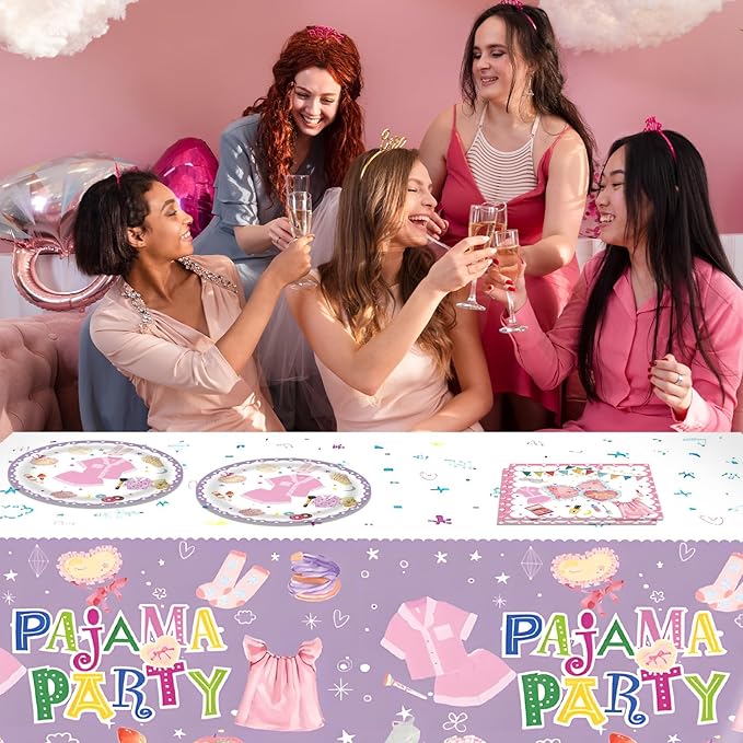 41Pcs Pajama Party Decorations Tableware Set Sleepover Party Supplies For Girls Include Pajama Plates Napkins Tablecloth丨Girls Slumber Party Spa Party Bachelorette Party Birthday Party Decor,Serve 20