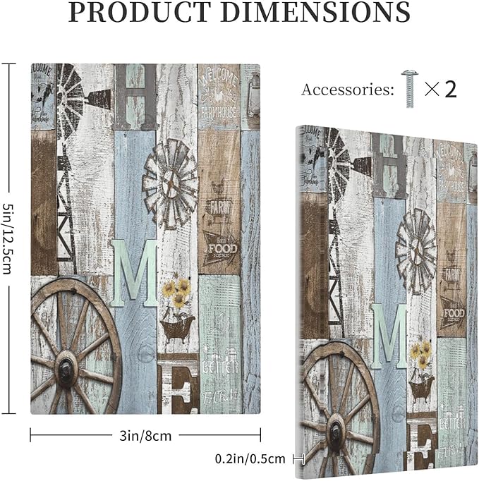Rustic Western Barn Door Vintage Windmill Light Switch Cover Plate 1 Gang No Device Blank Electrical Wall Plates Faceplate Decorative Switch Plate Covers for Farmhouse Home Decor