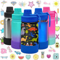 CHILLOUT LIFE 12 oz Kids Insulated Water Bottle for School with Leakproof Spout Lid and Cute Waterproof Stickers, Personalized Stainless Steel Thermos Flask Metal Water Bottle For Girls & Boys