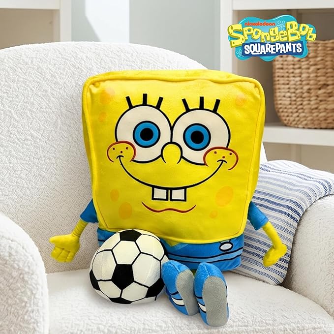 Spongebob Squarepants Soccer Plush Cuddle Pillow Buddy, Kids Bedding Super Soft Sports Pillow, 19" Tall, 2026 World Soccer Tournament (Officially Licensed Product) by Franco Collectibles