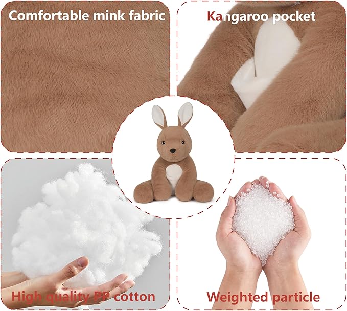 Niuniu Daddy 14" | 3.5 Pound Weighted Kangaroo Stuffed Animal for Boys Girls, Cute Stuffed Kangaroo Plush Toys for Kids Adults, Pillowfort Body Pillow Plush for Presents Birthday Christmas Holiday