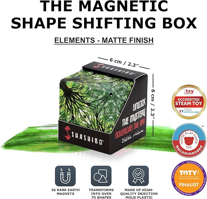 Shashibo Shape Shifting Box - Award-Winning STEM Fidget Toy with Ultra Strong Magnets - Puzzle Cube Transforms Into 100+ Shapes, Perfect Sensory Gift for Kids, Teens, and Adults (Elements)