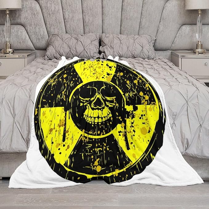 50 x 60 Inches Flannel Throw Blanket Yellow Old Dirty Round Radiation Sign and Grunge Skull Birthday Present for Men Women Winter Holiday Soft Blankets for Bedding Sofa