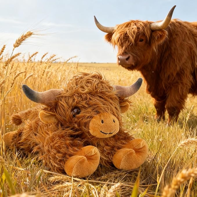 JOD® 4lbs Highland Cow Weighted Stuffed Animals, 22inch Giant Highland Cow Gift Plushie Toy, Cute Stuffed Animal Highland Cattle Plush Pillow Women Adults Kid Bedtime Highland Cattle