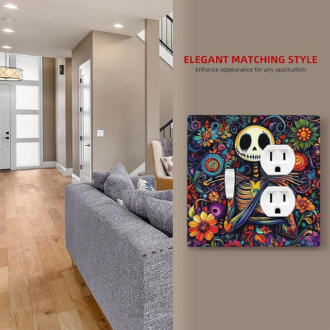 Wallplates Colorful Flowers Abstract Skull 1 Toggle 1 Duplex Switch Plate Electrical Gfci Faceplate Decorative Light Switch Covers For Home Living Room Decor