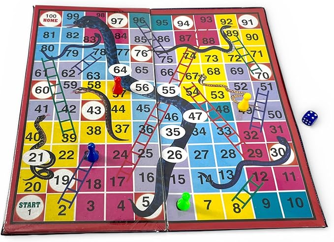 2-in-1 Ludo and Snakes & Ladders Foldable Board Game with Dice and Playing Pieces for Family Indoor Play
