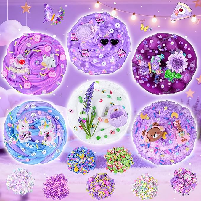 6 Pack Slimes, Purple Slime for Kids, Butter Cloud Slime kit for Girls Ages 8-12, Toys for Girls and Boys, Birthday Halloween Christmas Party Favors for Kids Goodie Bag Stuffers