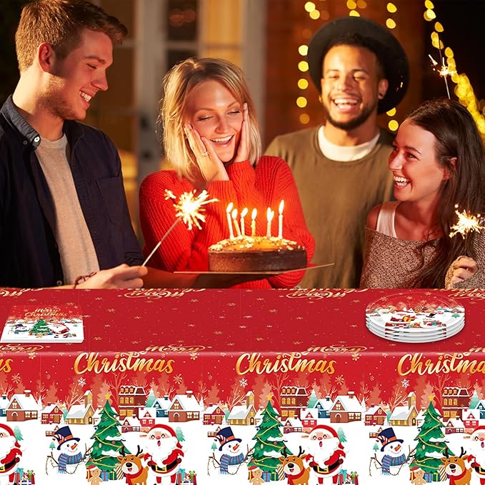 41 PCS Christmas Party Decorations,Christmas Table Decorations Xmas Party Tableware Set Include Disposable Christma Paper Plates Napkins and Tablecloth,Xmas Holiday Party Serves 20 Guests