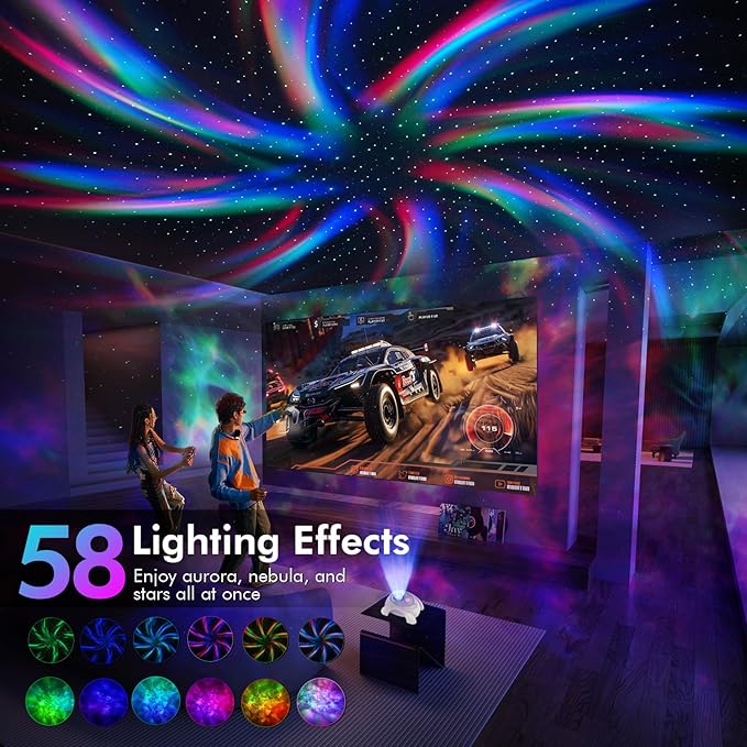 Rossetta Dual Lens Galaxy Projector, Star Projector for Bedroom with White Noise & Bluetooth Speaker, Remote, Timer, Aurora & Nebula Night Light for Party, Home Decor, Gifts for Kids Adults Teens