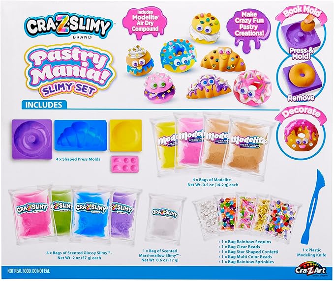 CRA-Z-Slimy Dessert Slime Kit for Girls, DIY Pastry Slime Set with Molds, Confetti, Sprinkles & Air-Dry Compound