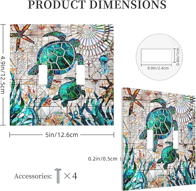 Nautical Teal Green/Blue Sea Turtles Beach Double Toggle Wall Plate Tropical Summer Hawaiian Ocean Marine Starfish Decorative 2-Gang Light Switch Cover Electrical Receptacle Outlet Face Plate Cover