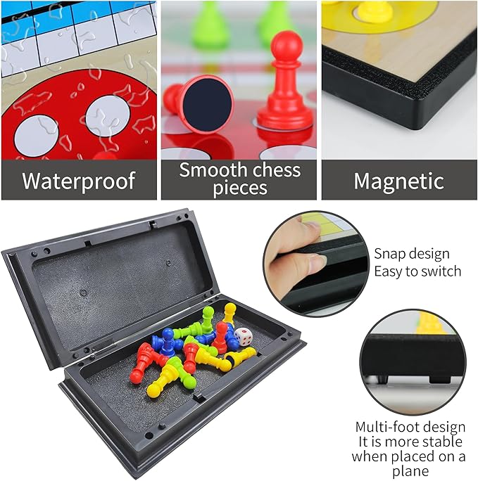 KIDAMI 7.64 Inches Magnetic Ludo & Snakes and Ladders Board Game Set for Kids and Adults