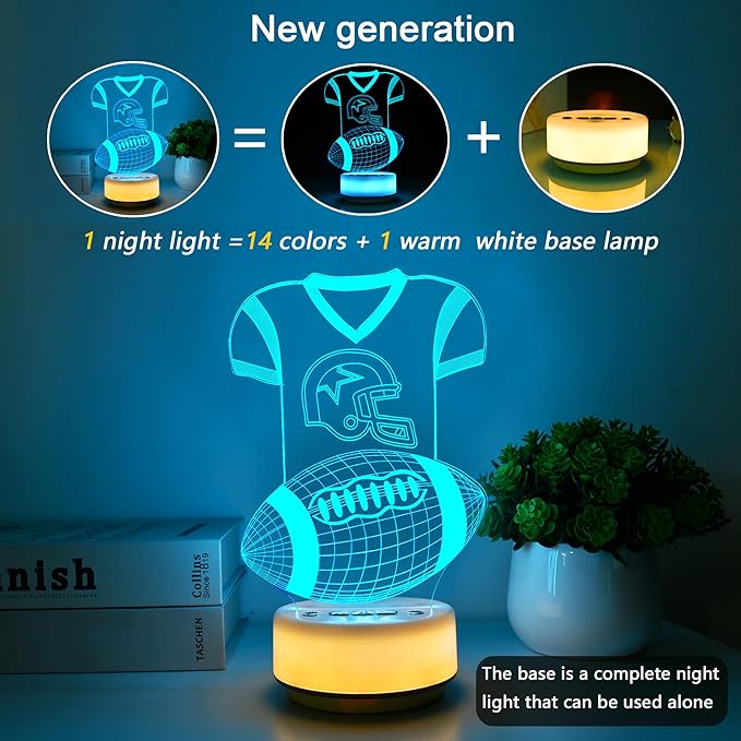 Football Gifts Night Light for Kids-Sports Footballs Decor Bedside Lamp for Football Fan, 14 Color with Remote Control/Buttons + Timer + Dim Function, Birthday Holiday Gift for Boys & Girls
