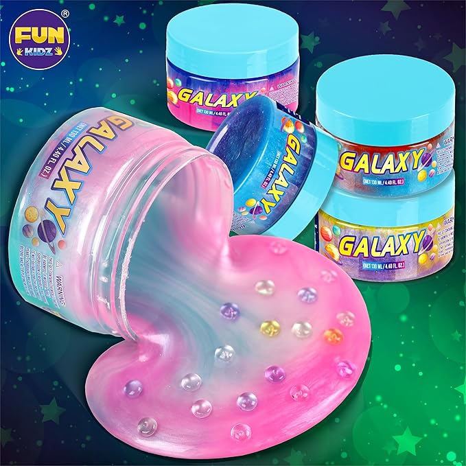 35.16 FL OZ Galaxy Glowing Slime for Kids, FunKidz 1040ML Premade Space Slime 8 Packs Toy for Girls Slime Kit with Neon, Glow, Metallic Fun Boys Craft Great Party Gifts