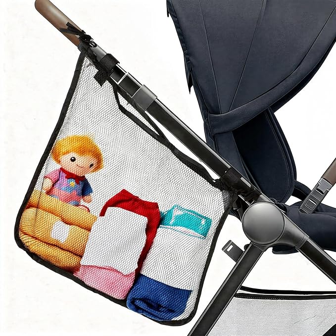 Thinp Stroller Sling Side Bag, Universal Stroller Organizer Cargo Net Strollers Caddy Mesh Storage Bag Strollers Accessories Fits for Nuna, Uppababy, Minu, Butterfly (Black)