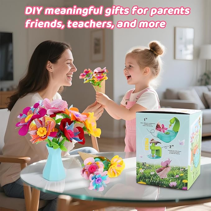 DAISRED Flower Craft Kits Toys for Kids, Arts and Crafts for Girls Ages 4-6-8, DIY Flower Making Kit for Kids, Art Craft Activity Toys, Birthday Gifts for 4 5 6 7 8 9 Year Old Girls Boys