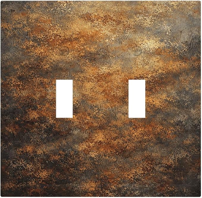 Decorative Light Switch Cover Plate Vintage Rust Pattern in Brown gold 2 Gang Outlet Covers Double Toggle Wall Plates for Electrical Outlets Switch Plate Covers Faceplate for Home Decor