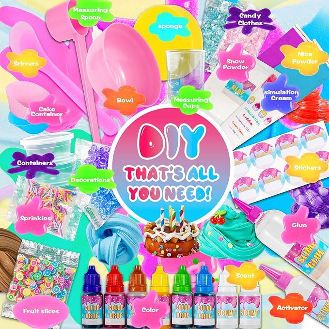 Jumbo Slime Kit for Girls, Party Favors for Kids, Adorable Slime Making Kit to Make Butter Slime, Confetti Slime, Multiple Slimes Making, Stress Relief Toy for Childrens, Ideal Gift