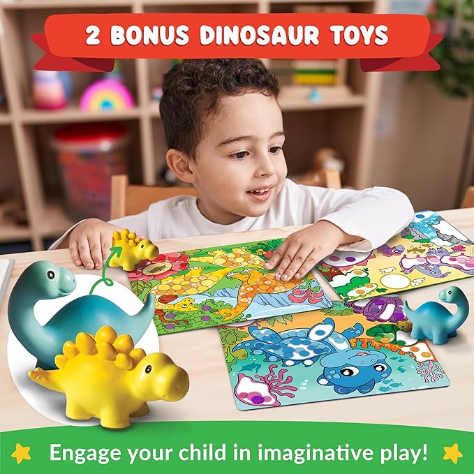 Dot Sticker Art Activity - Dinosaurs Dot Art, No Mess Crafts for Kids, Stocking Stuffers Toddlers, DIY Activity, Educational Gifts for Boys & Girls Ages 3, 4, 5, 6, 7 Year Old, Travel Toys