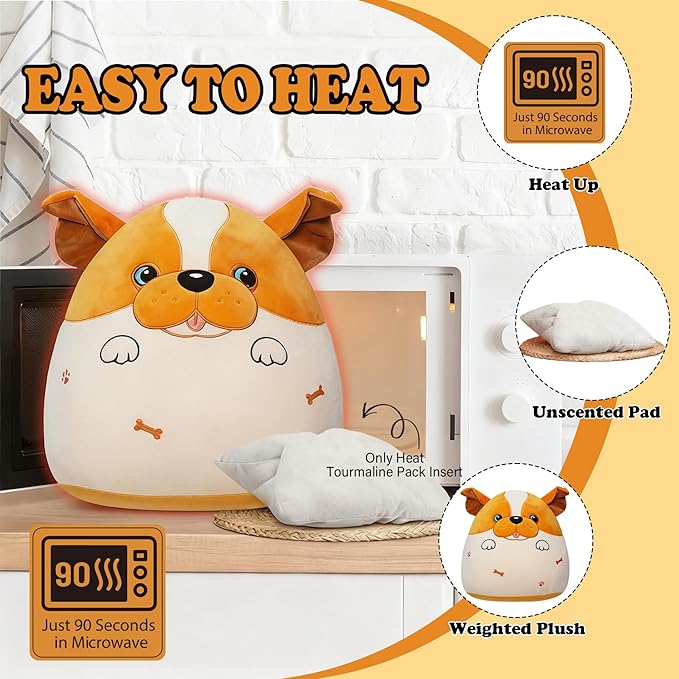 Weighted Heating Bulldog Stuffed Animals - 16 Inch Big Weighted Dog Plush Puppy Pillow Unscented Heating and Cool Animal Pad Plushies on Sofa Pillow Warmth Gift for Kid Teen Adult 4.5Lbs