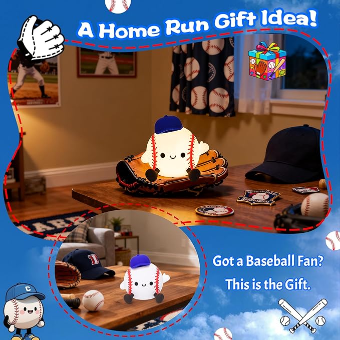 CoolGift Mart Baseball Night Light, Silicone Touch Control Lamp USB Rechargeable with Timer & Brightness Adjustment, Ideal for Breastfeeding Creates Glow for All Ages Baseball Lovers