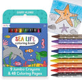 Ooly Travel Art Kit with 9 Jumbo Crayons & 48 Themed Coloring Pages & Case for Easy Traveling Art Creation, Perfect Airplane & Road Trip Activities for Kids - Sea Life