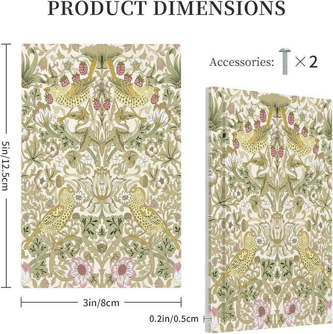 William Morris Vintage Strawberry Bird Botanical Light Switch Cover Plate 1 Gang No Device Blank Electrical Wall Plates Faceplate Decorative Switch Plate Covers for Farmhouse Home Decor