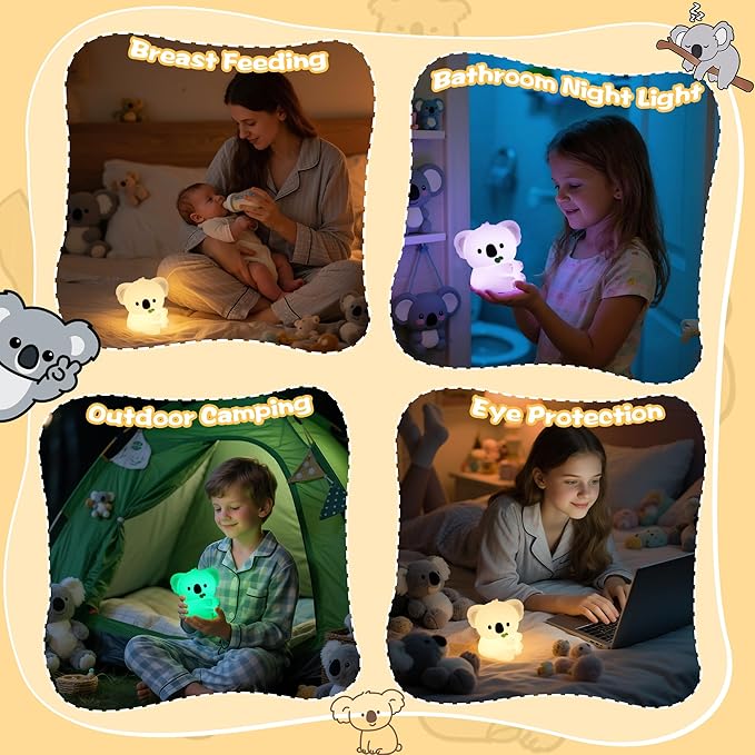 CoolGift Mart Koala Gifts, Cute Koala Silicone Night Light, Touch Control & Timer, USB Rechargeable, Suitable for Breastfeeding Reading Working Sleep for Baby Kids Teens Adults